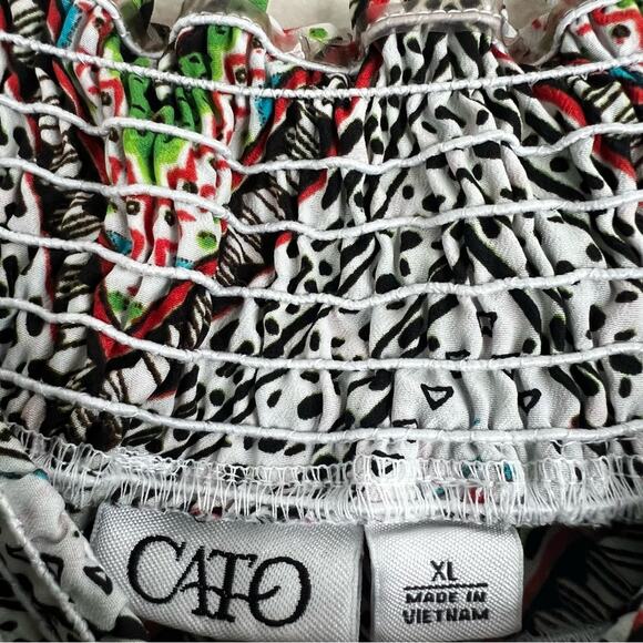 Cato Wide Leg Pants Womens XL White Multicolor Chevron Smocked Boho Hippie 70s - Picture 4 of 5